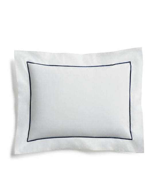 Decorative Pillow in White with Navy Piping