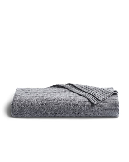 Cashmere Cable Knit Throw in Dark Grey