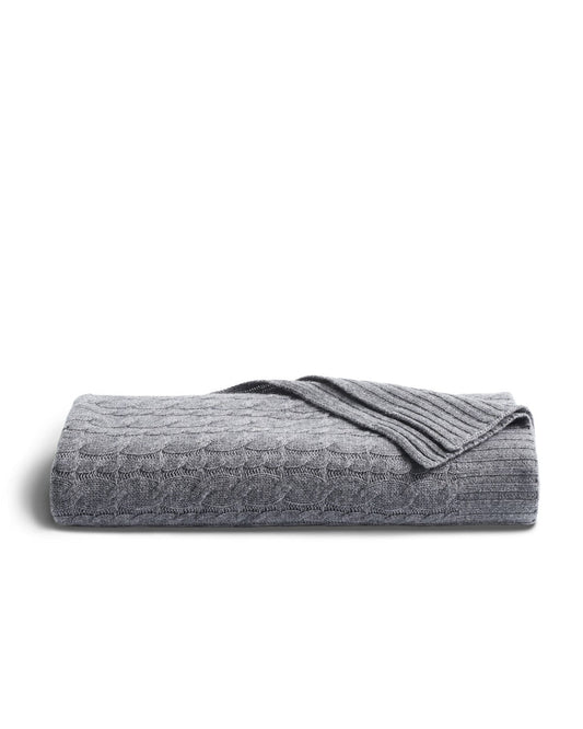 Cashmere Cable Knit Throw in Dark Grey