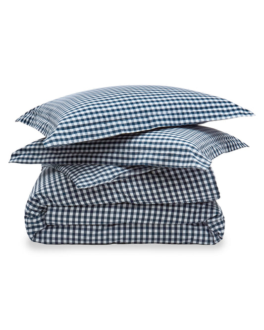 Luxe Premium Percale Duvet Set in Navy Gingham